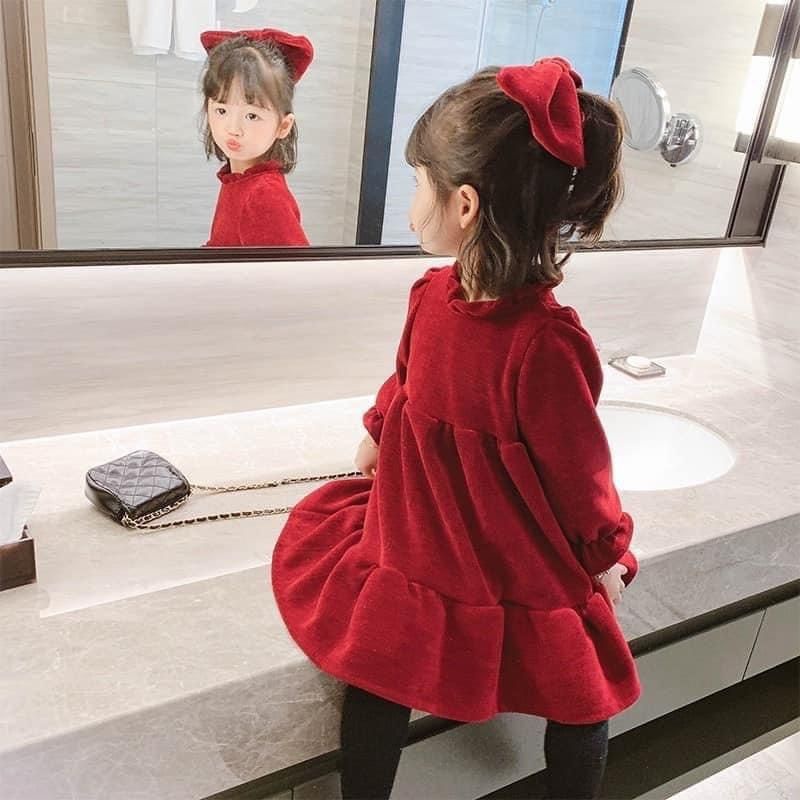 Váy tuyết đỏ kèm nơ cho bé gái