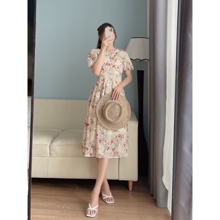 Váy hoa 2 lớp dập ly ngực