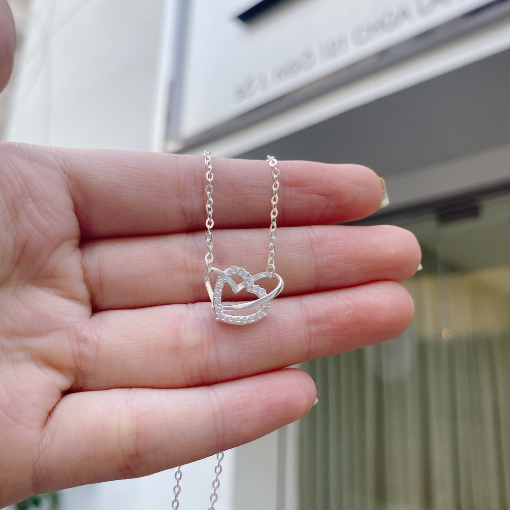Dây Chuyền Bạc Ta Cao Cấp CaoBac Silver Tim Trơn Tim Đá Lồng Lấp Lánh Dễ Thương Nhẹ Nhàng, Thanh Lịch Cho Bạn Gái