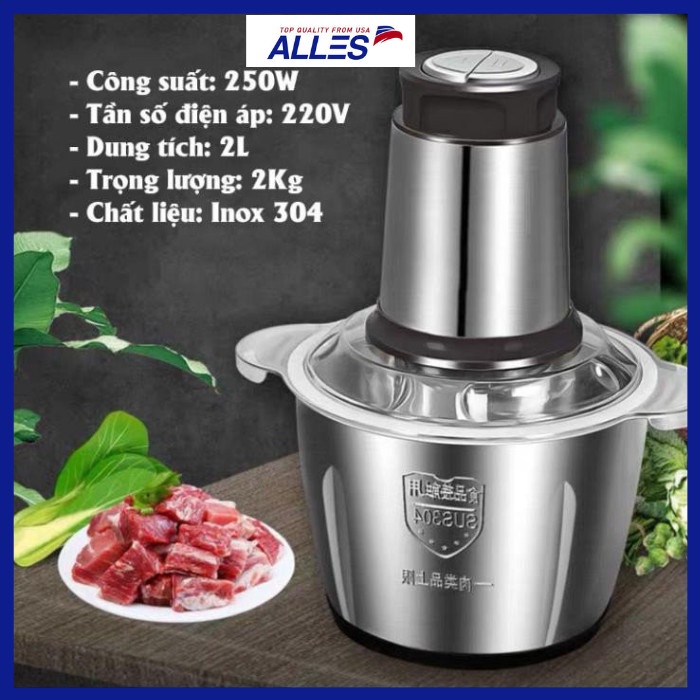 Máy xay thịt đa năng mini FOOD PROCESSOR HDA cối inox dung tích 2 L dao xay 4 lưỡi