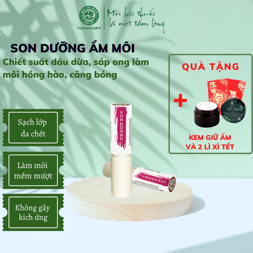 Son dưỡng môi không màu thảo mộc hữu cơ Thông Cát - Dưỡng ẩm hồng, hết nẻ, khô môi, mềm mịn cho nam, nữ, mẹ sau sinh