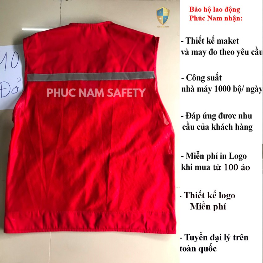 Áo bảo ghi lê phản quang màu đỏ, áo ghi lê, đồng phục kỹ sư, BHLĐ Phúc Nam