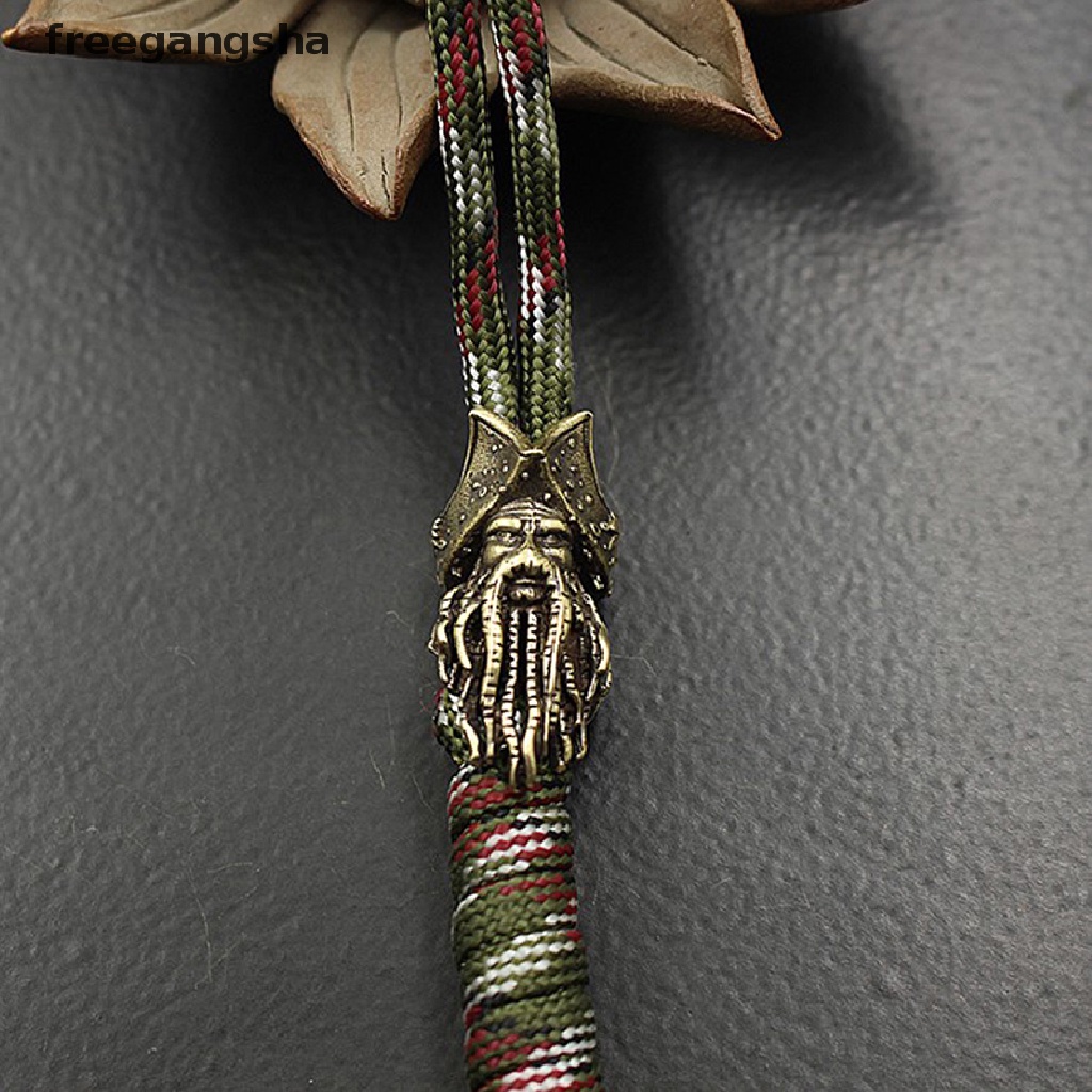 [FREG] Copper Octopus Beads Rope Pendant Brass Skull Paracord Beads Key Rings FDH