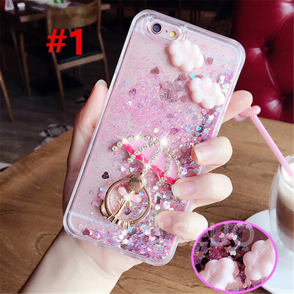 Fashion Quicksand Umbrella Ring Bracket Bling Div Soft Phone Case Cover for Iphone 12 Mini 12 Pro Max 11 Pro Max Se 2020 X Xs Xr Xsmax 8 7 6 6S Plus 5 5C 5S