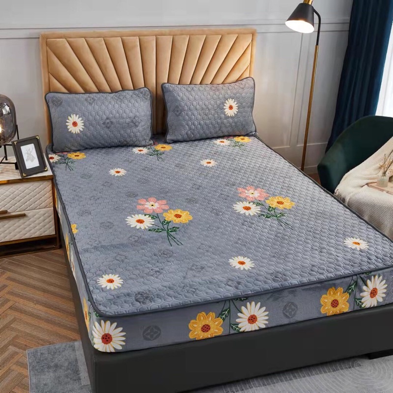 SÉT GA GỐI NỈ NHUNG TUYẾT SỮA TRẦN TRÁM HÀNG DÀY LOẠI 1