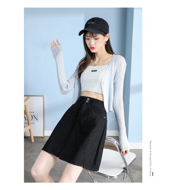 Chân Váy Chữ A Cạp Cao Phong Cách Đơn Giản Hai Cúc Tạo Điểm Nhấn