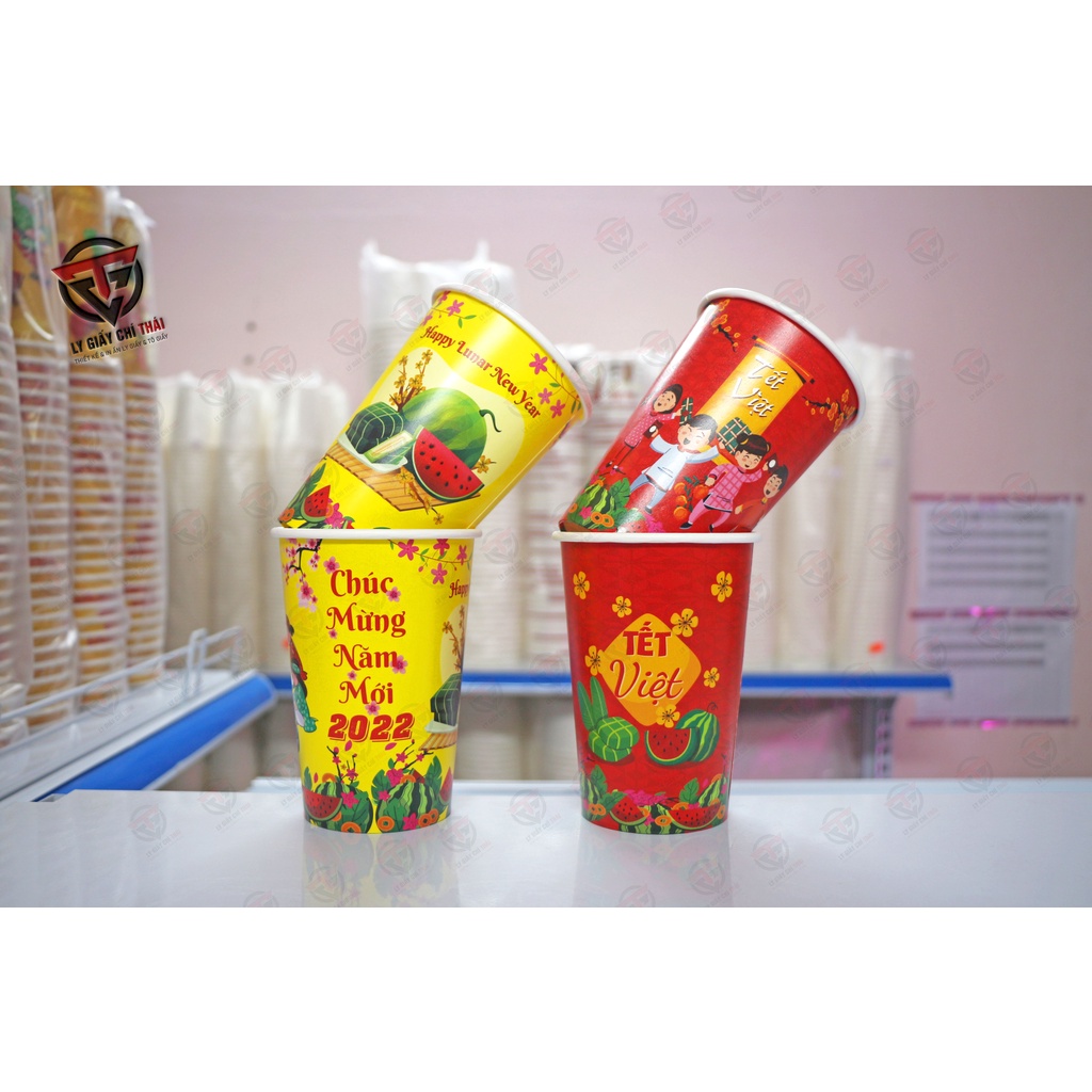 SET 100c Ly giấy tết, năm mới 16oz 480ml Siêu Đẹp, Happy New Year dành cho Cafe take away, Trà Sữa, Trang Trí..