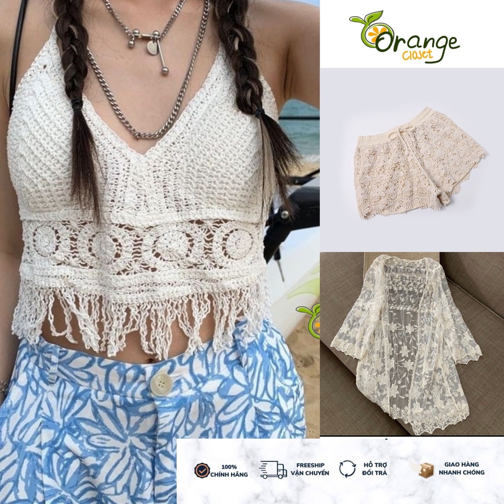 Sét Bộ Ren Bikini Đi Biển Mút Ngực Có Bán Rời Orange Closet B6506
