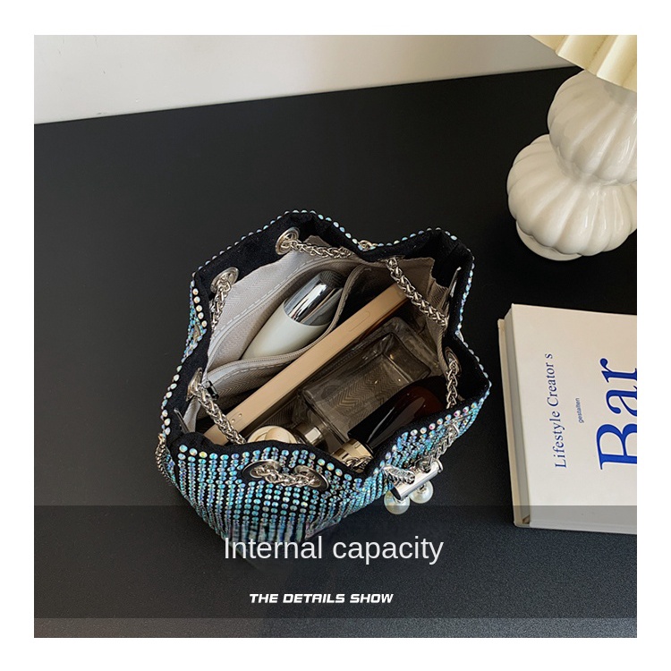 Túi Đeo Chéo Xếp Ly Đính Đá Lấp Lánh Thời Trang Cho Nữ