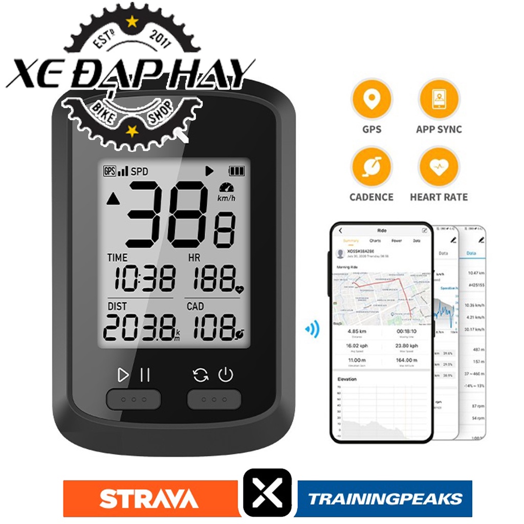 ❡▣❀Đồng Hồ Đo Tốc Độ Xe Đạp XOSS G+ Định Vị GPS Không Cần Cài Đặt, Tích Hợp App Bộ Dữ Liệu Qua Smartphone Bluetooth