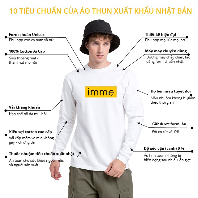 Áo phông tay dài IMME cho nam nữ form rộng màu đen trắng hàng xuất Nhật 100% Cotton 230gr/m2 | BigBuy360 - bigbuy360.vn