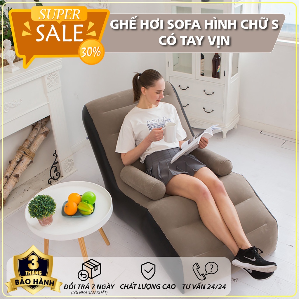 [Tặng kèm bơm] Ghế hơi tựa lưng,ghế sofa bọc nhung có tay vịn TIỆN DỤNG