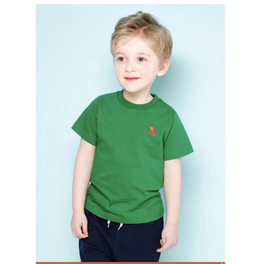 Áo cotton trơn bé trai bé gái thêu ngực gấu Jelis. HA2064