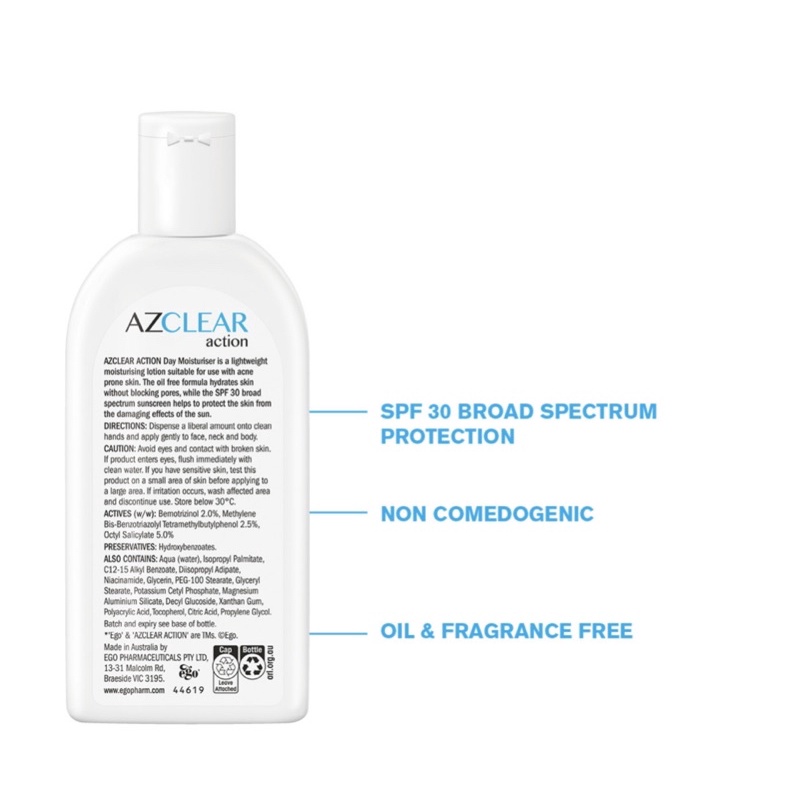 Kem dưỡng ẩm và chống nắng SPF 30, phổ rộng dành cho da mụn Azclear Action Moisturizer 120ml