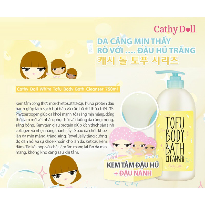 Sữa tắm Cathy Doll Tofu Body Bath Cleanser 750mL