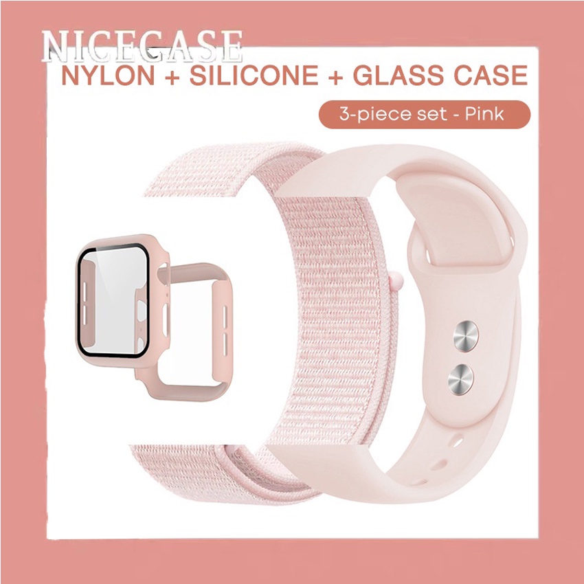 Set 3 Dây Đeo Bằng Silicon + Nylon Cho Đồng Hồ Thông Minh Apple Watch 45mm 41mm 38mm 42mm 44mm 40mm Series 7/6/SE/5/4/3/2/1