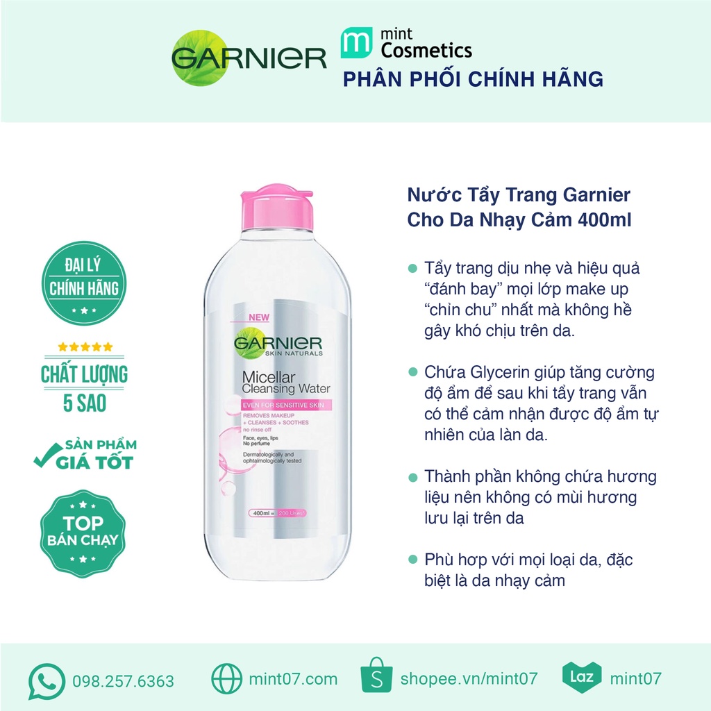 [Mã 155FMCGSALE giảm 7% đơn 500K] Nước Tẩy Trang Garnier Hồng 400ml