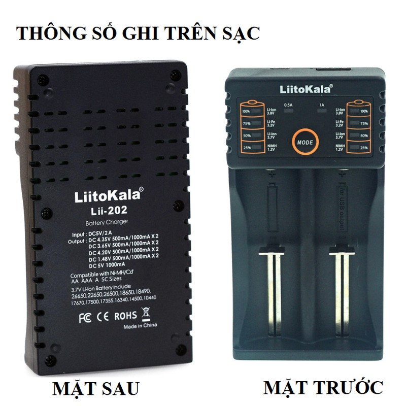 Sạc pin 3.7v Liitokala Lii-202 hai khe pin cho pin 18650, AA, AAA, 26650...