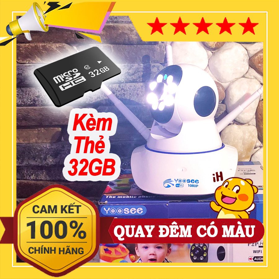 Camera Yoosee 3 Râu 2.0 (Quay Đêm Có Màu) Kèm Thẻ 32GB-Full HD 1080P