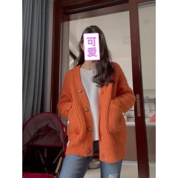 Áo len cadigan zara new tag màu carrot