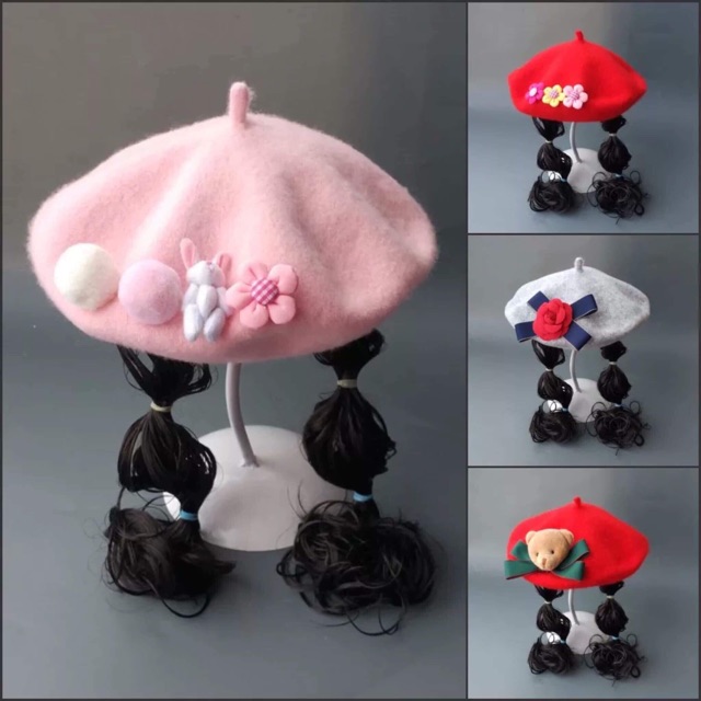 Mũ nồi dạ có tóc 2 bên