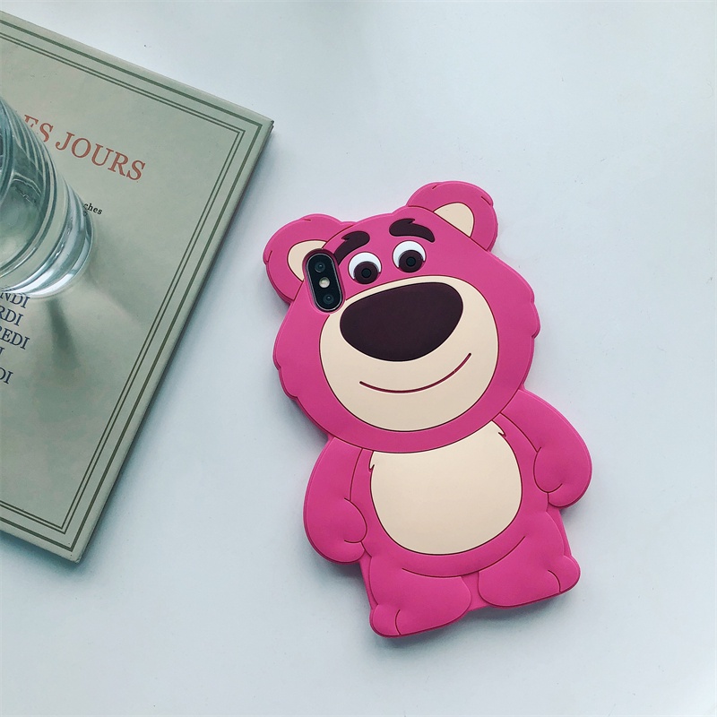 Ốp Điện Thoại Silicon Hình Gấu Dâu Ba Chiều Cho iPhone XS Max 11ProMax 12ProMax 13ProMax