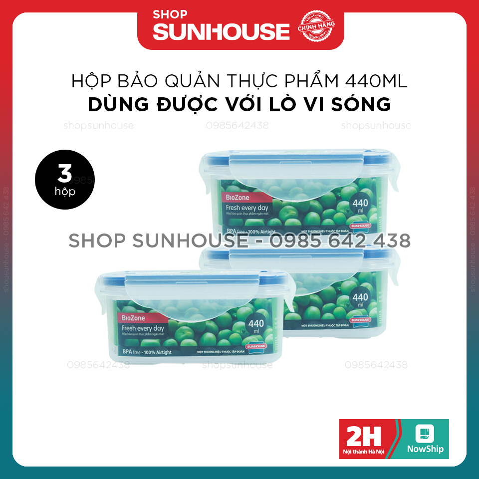 Bộ 3 hộp bảo quản thực phẩm ngăn mát BioZone KB-CO440P dung tích 440ml