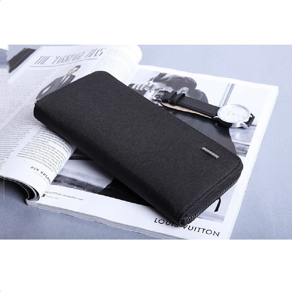 Ví dài nam cầm tay kaka ví nam chất liệu vải jeans cao cấp 2 màu đen xám cao cấp