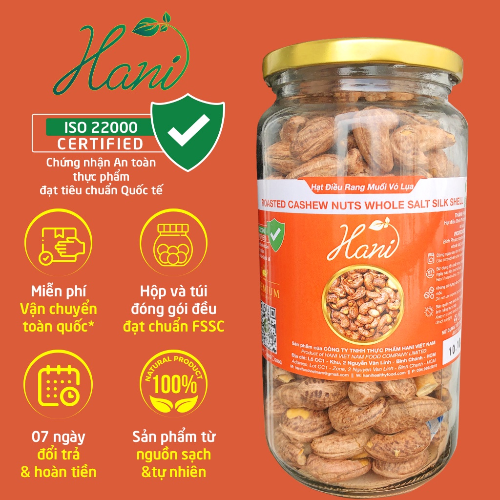 500g Hạt Điều Rang Muối Size Lớn Vỏ Lụa, Điều Bình Phước Xuất Khẩu ️ Dinh Dưỡng HANI Food