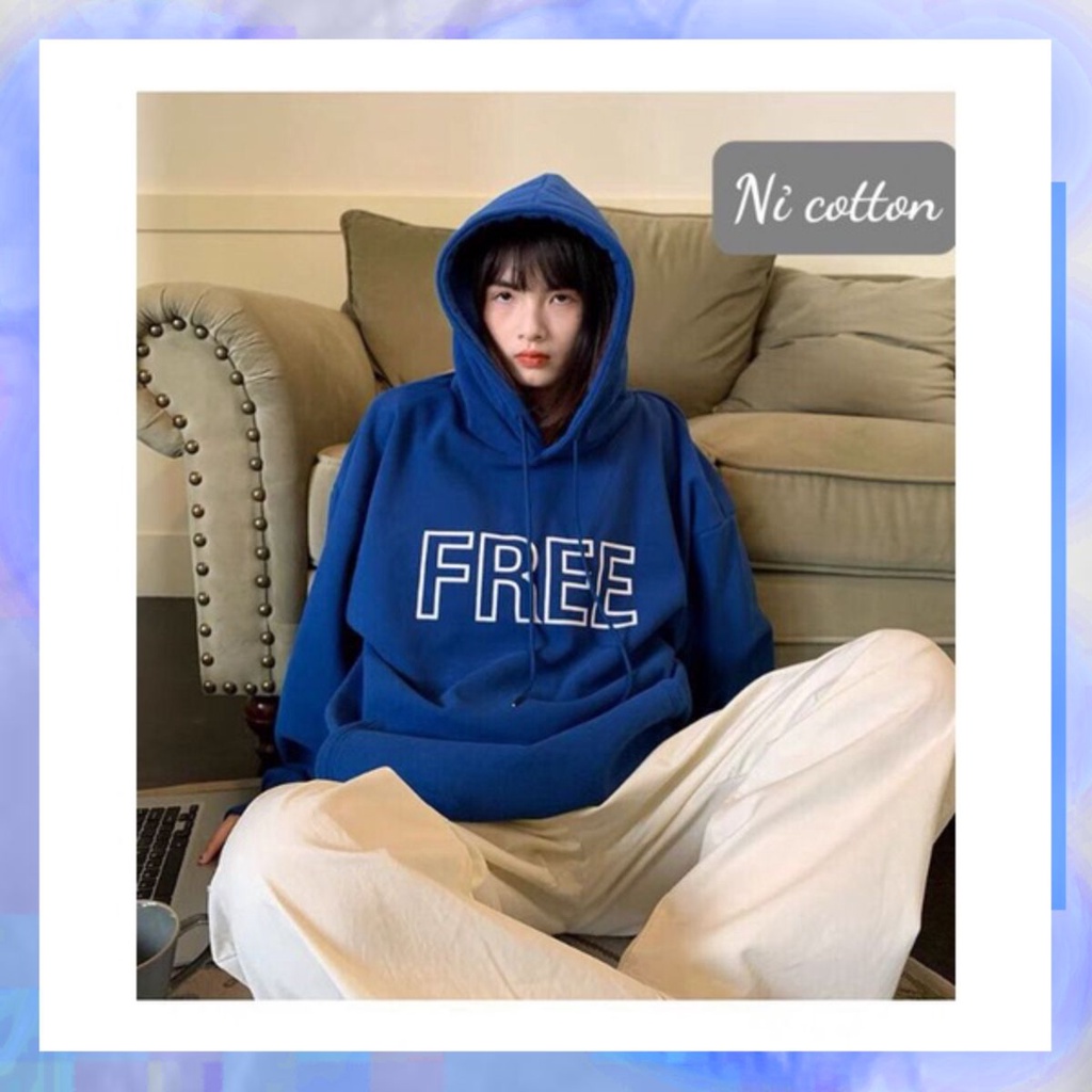 Áo nỉ hoodies in chữ FREEE màu xanh độc lạ vô cùng dễ mặc