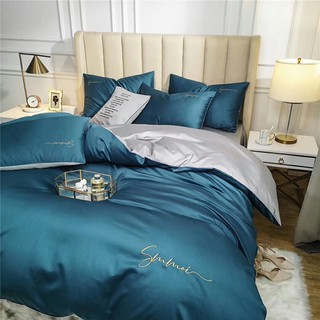 [HÀNG NHẬP CAO CẤP] BỘ GRAP GIƯỜNG CHẦN BÔNG LỤA TENCEL ĐƠN SẮC XANH PHỐI XÁM