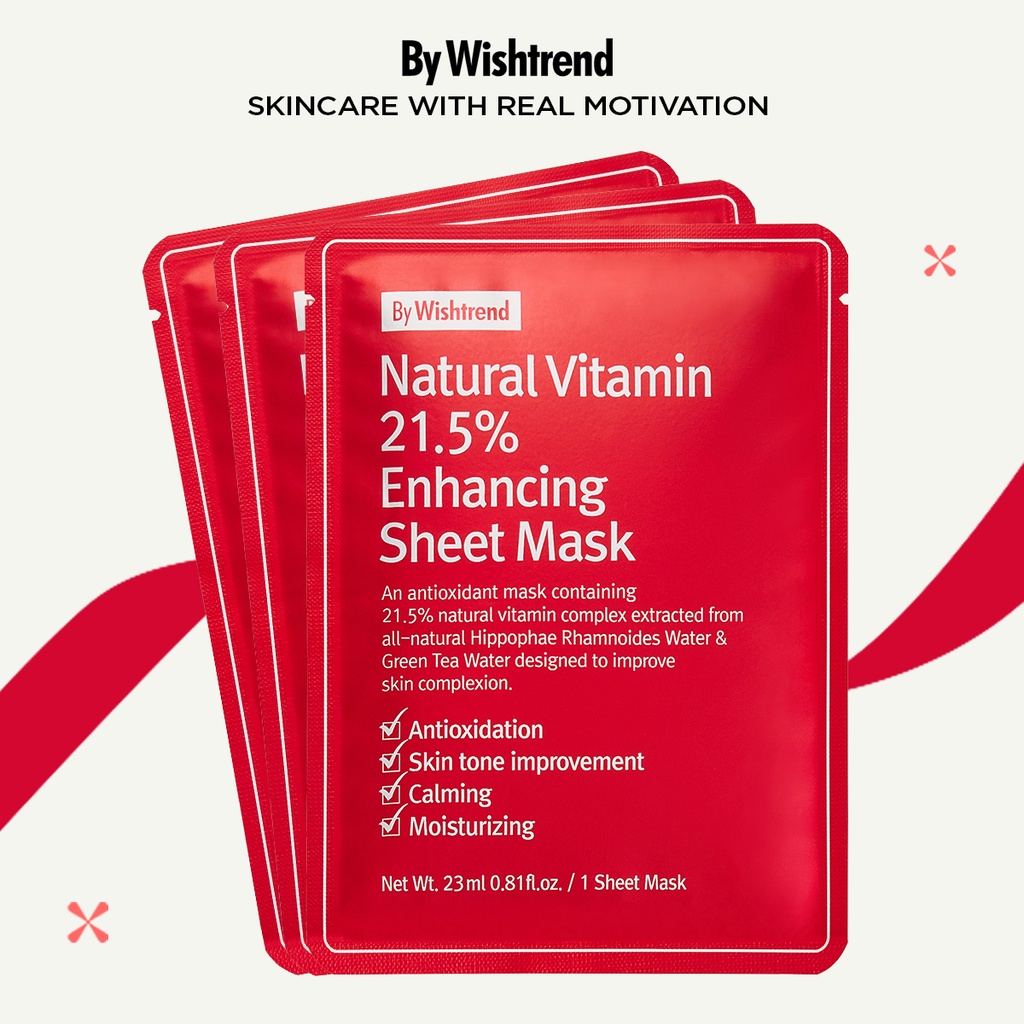 Combo 3 By Wishtrend Mặt Nạ Giấy Natural Vitamin 21.5% Enhancing Sheet Mask 23ml