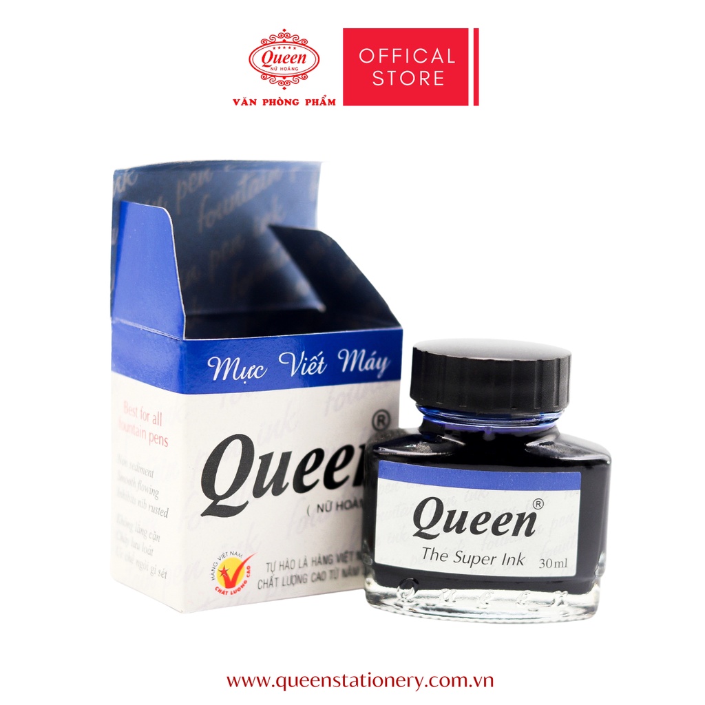 Mực bút máy Queen  - Chính hãng - Xanh - Đen - Tím - 30ml