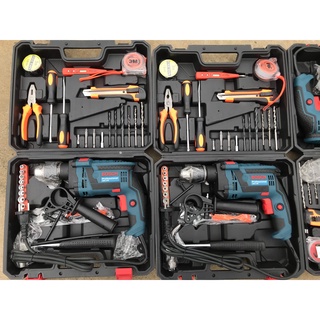 Bộ máy khoan BOSH 13re động lực cầm tay SET 100 chi tiết phụ kiện đầy đủ dùng để khoan bê tông,khoan sắt,khoan gỗ, nhựa,