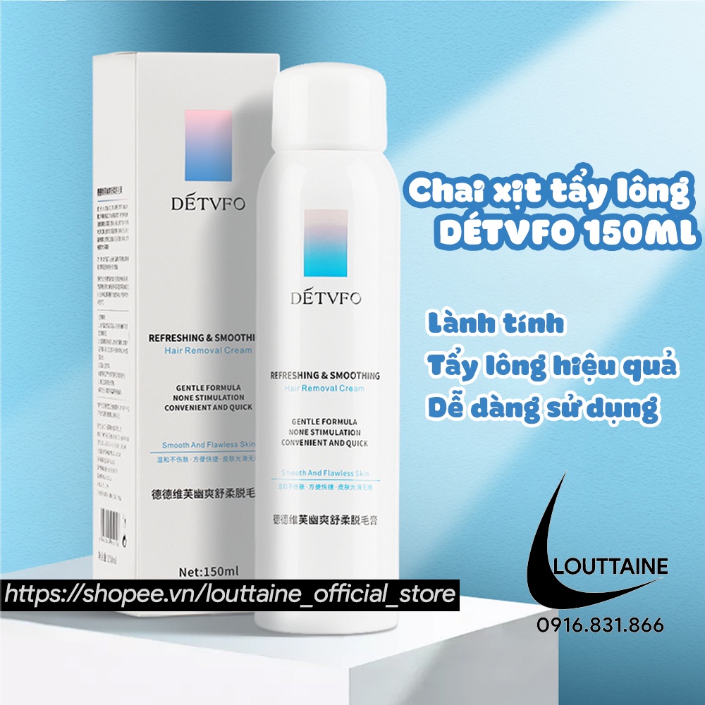 Kem tẩy lông chân DÉTVFO 150ML chai xịt bọt nano tẩy lông nách lông chân tay hiệu quả lành tính không gây đau rát