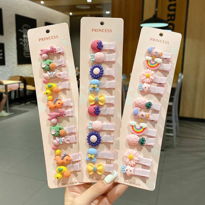 Set 10 Kẹp Tóc Hình Hoa / Trái Cây Xinh Xắn Cho Bé Gái