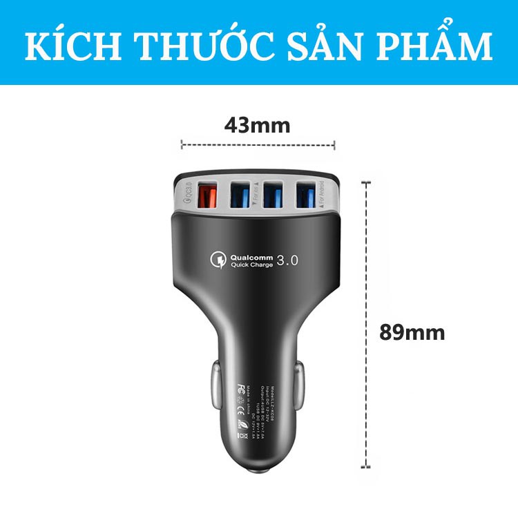 Tẩu Sạc USB Trên Ô Tô - Chia 4 Cổng USB (Có 1 Cổng Quick Sạc Nhanh 3.0)