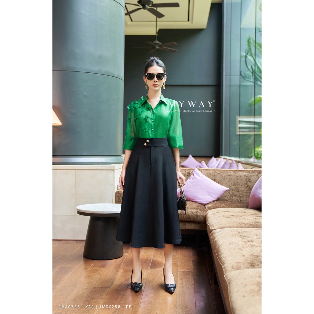 Áo Sơ Mi Nữ Công Sở MY WAY Tay Lỡ Đính Hoa Sang Trọng 2MA0738