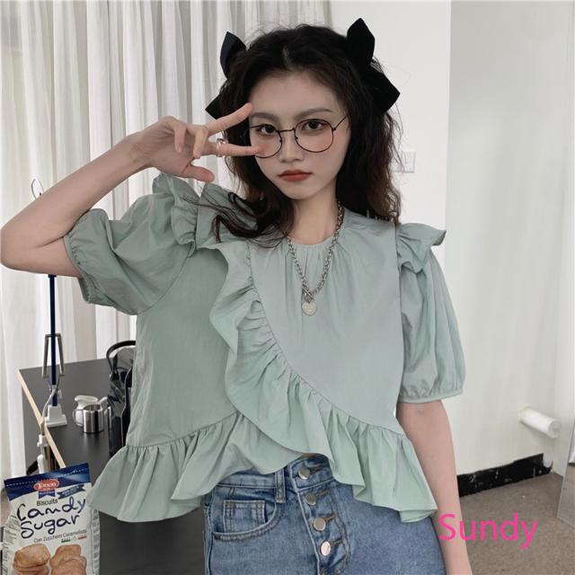 Áo Crop Top Tay Ngắn Màu Trơn Phong Cách Pháp Thời Trang Mùa Hè Cho Phụ Nữ