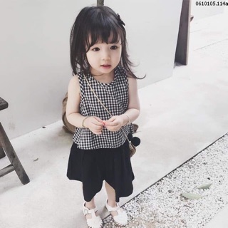 Set áo quần bé gái kẻ caro