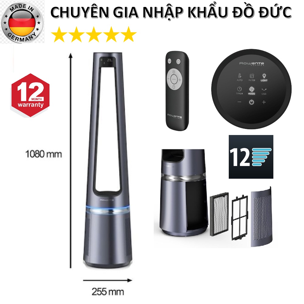 Quạt Không Cánh Kèm Lọc Không Khí Rowenta QU5030F0 2 trong 1- Nhập khẩu Đức 🇩🇪, Loại bỏ đến 99.95% các hạt bụi mịn.