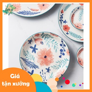 [XẢ KHO] Bát đĩa lẻ đồ sứ họa tiết hoa lá xanh ngọc cao cấp - VS460