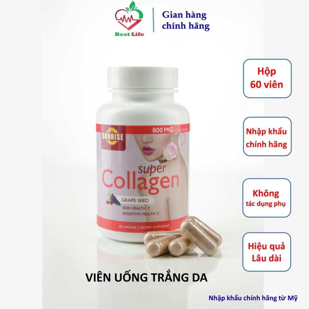 Trắng da Sunrise SUPER COLLAGEN bổ sung collagen tự nhiên chống lão hoá làm trắng da mờ nám tàn nhang hộp 60 viên