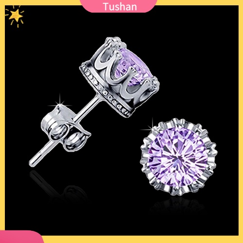 Khuyên tai mạ bạc hình vương miện đính kim cương giả sang trọng