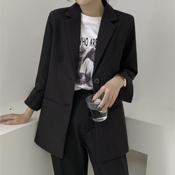 Áo khoác blazer dáng rộng màu đen phong cách Hàn Quốc thời trang thu đông cho nữ