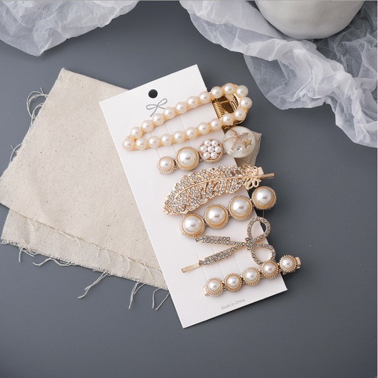 Set 6 Kẹp Tóc Ngọc Trai - Kẹp Tóc Đính Đá Sang Chảnh Phong Cách Hàn Quốc
