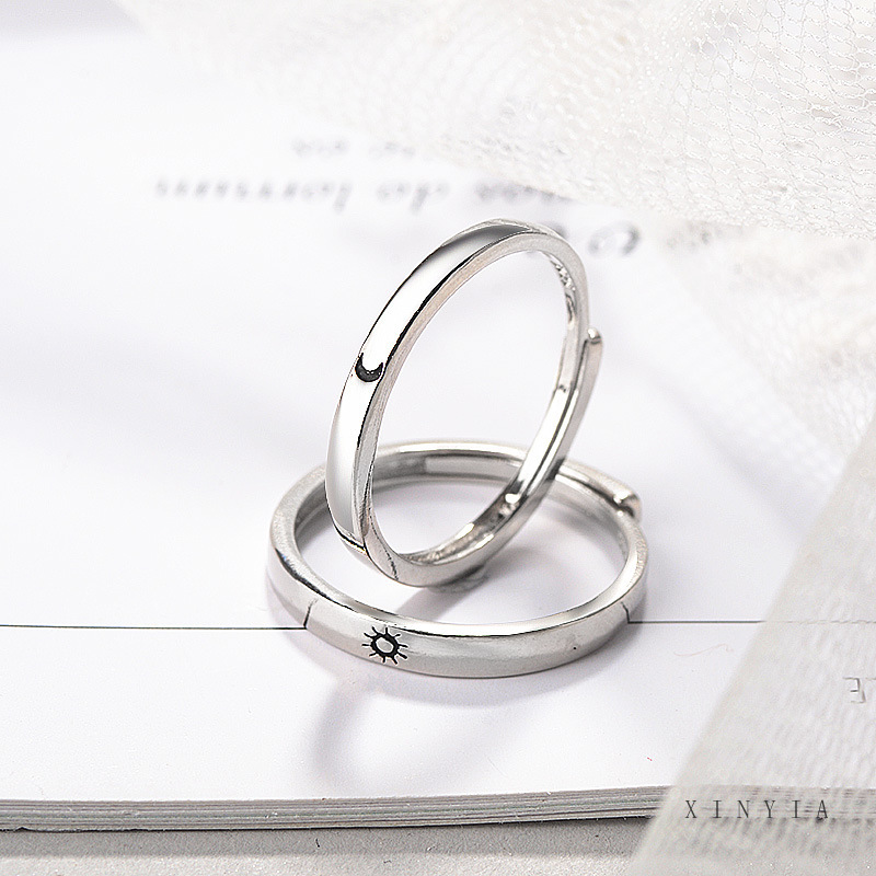 Nhẫn đôi thiết kế mặt trăng/ mặt trời phong cách Hàn Quốc thời trang