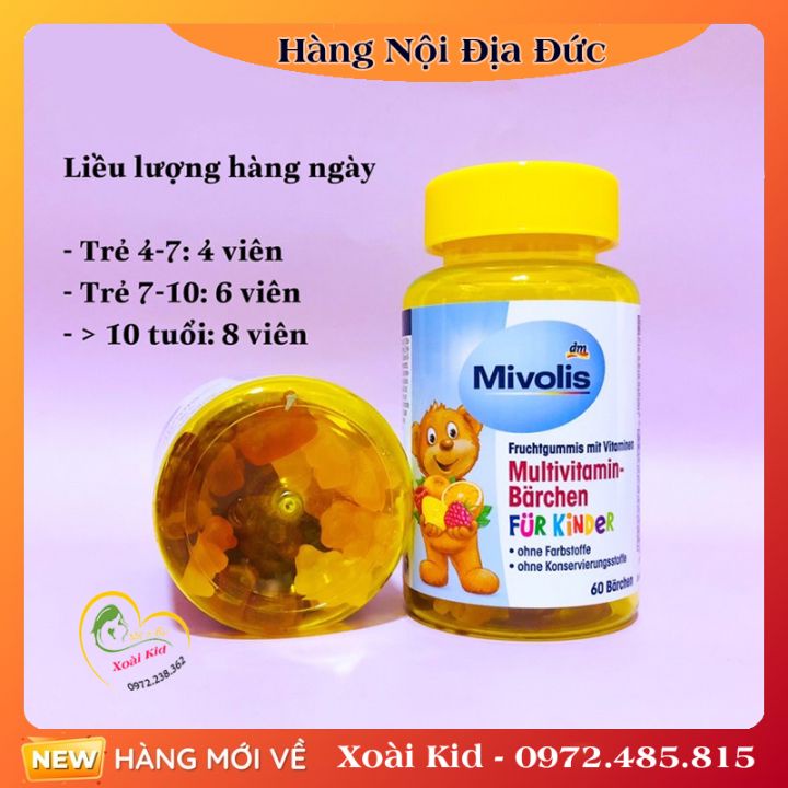 Kẹo gấu vị trái cây bổ sung Vitamin tổng hợp cho trẻ em Mivolis Mutilvitamin Barchen 60 viên - Nội Địa Đức Đủ Bill