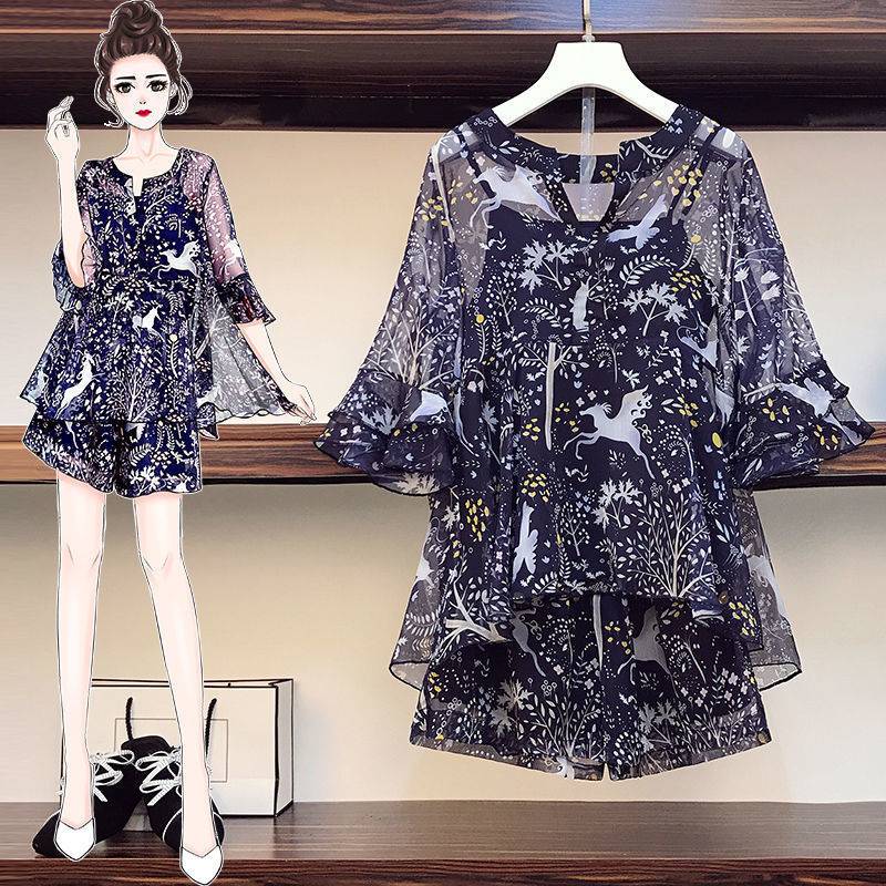 Set Áo Thun Tay Ngắn + Quần Short Vải Voan In Họa Tiết Xinh Xắn Cho Nữ | BigBuy360 - bigbuy360.vn