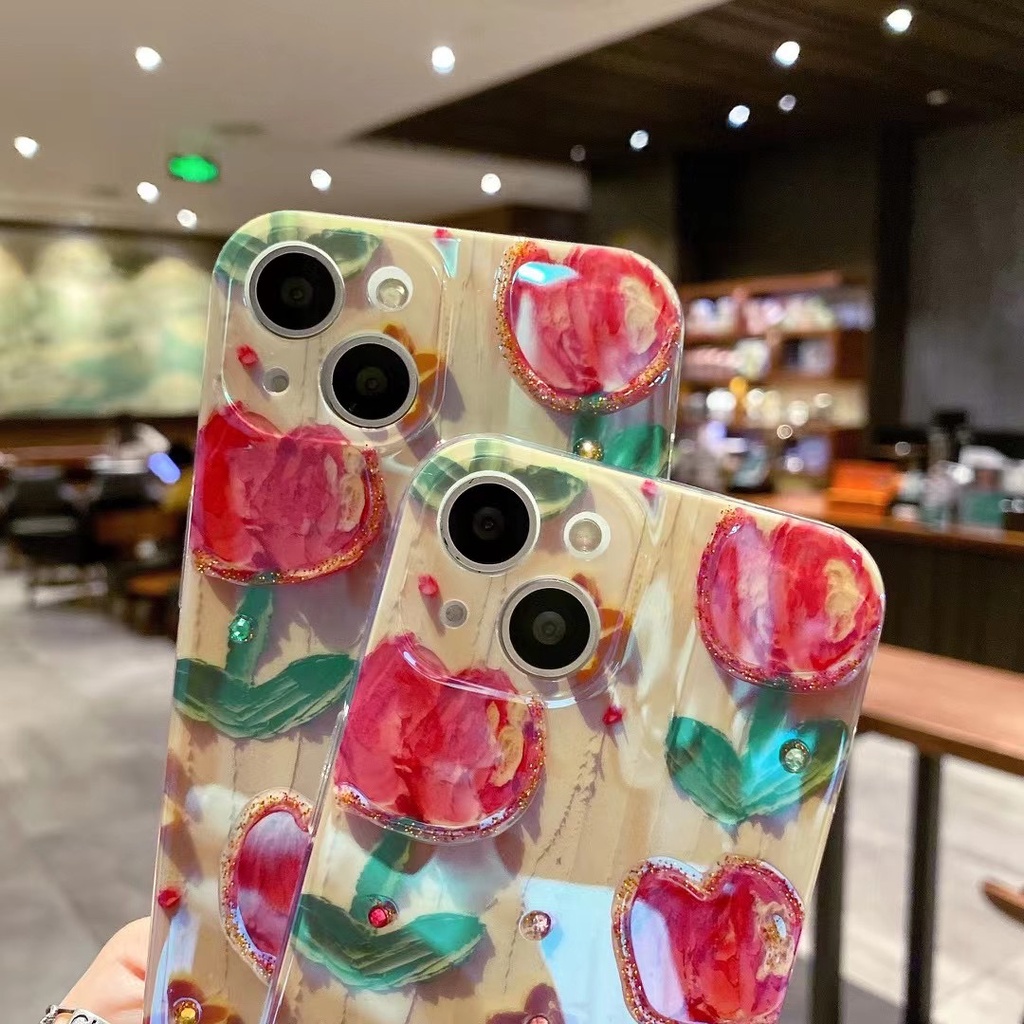 Ốp Điện Thoại tpu Mềm Hình Hoa tulip Đỏ Lấp Lánh Cho Iphone 12 pro max 11 pro max xs max xr x 13promax 7plus